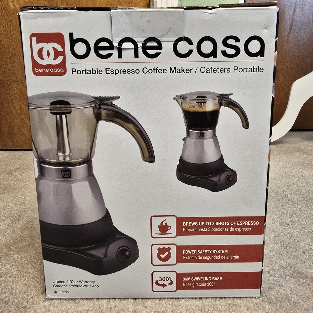 Bene Casa Portable Espresso Coffee Maker/Cafetera Portable Silver
